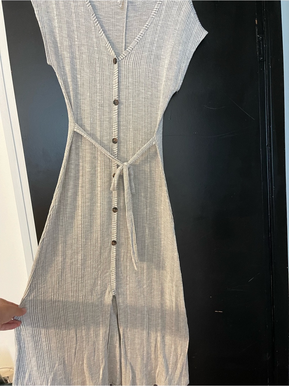 Caution To The Wind Beige Striped Midi Dress